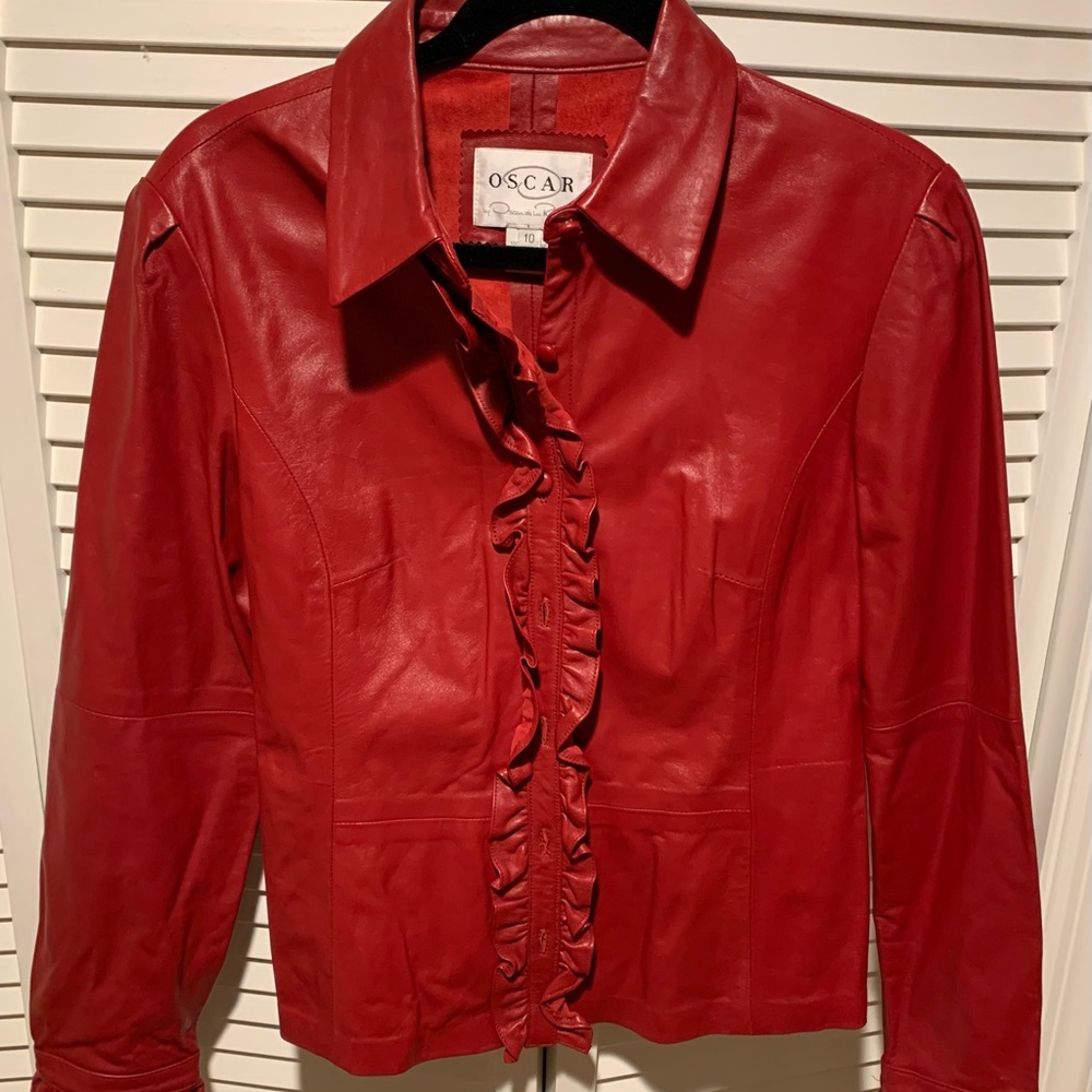 Vintage Oscar de la Renta Red Leather to wear as Top or Jacket!